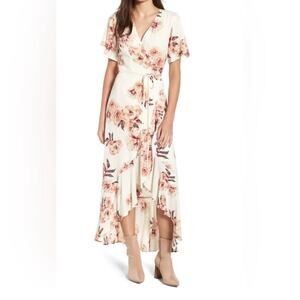 Nordstrom Leith Floral Print Short Sleeve Midi Wrap Dress - Size Medium